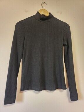 MNG Mango Black Ribbed Mock Neck Long Sleeve Knit Top Size M EUC